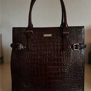 Kate Spade Elegant Brown Leather Crocodile-Embossed Tote Bag w/dust bag